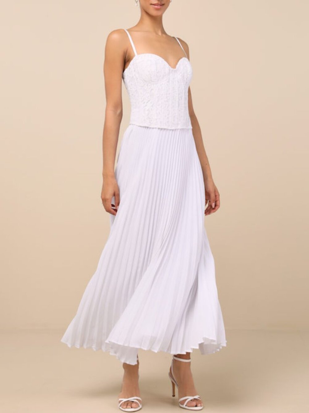 Lulus Corleone White Lace Bustier Midi Dress - Size Large